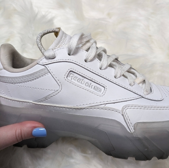 Reebok X Cardi B Club C Platform Chunky Triple White Chalk Sneakers Size 37 - Picture 7 of 11